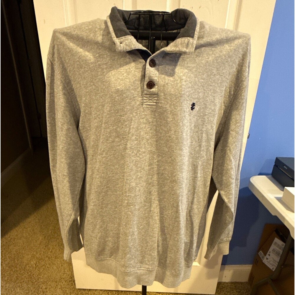 IZOD Saltwater Relaxed Classics 2XL Gray Long Sleeve Polo Cotton Blend  Buttons
